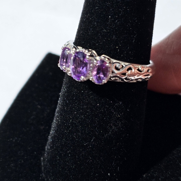 Genuine Amethyst Platinum over 925 Ring Size 8 - Picture 9 of 15